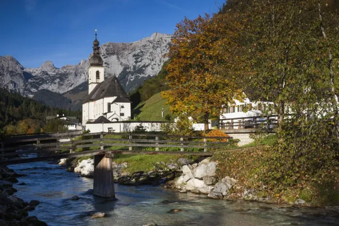 Framed Print : Germany, Bavaria, Ramsau, Ramsau church, fall