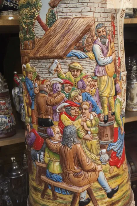 Framed Print : Germany, Bavaria, Romantic Road, Rothenburg ob der Tauber, Detail on Souvenir Beer Stein