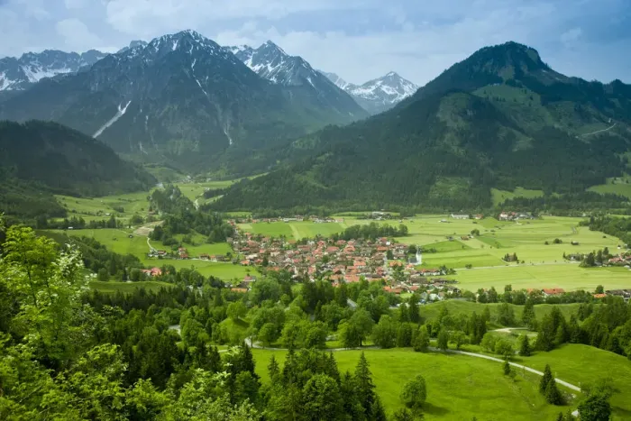 Framed Print : Germany, Bayern  /  Bavaria, Deutsche Alpenstrasse, Bad Hindelang and Allgau Alps