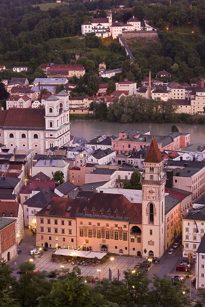 Germany, Bayern  /  Bavaria, Passau, Old Town from Veste Oberhaus castle