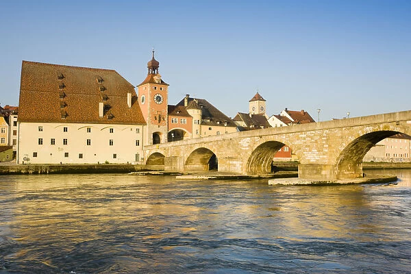 Germany, Bayern  /  Bavaria, Regensburg, Steinerne Bridge and Tower