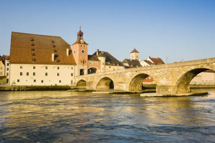 Framed Print : Germany, Bayern / Bavaria, Regensburg, Steinerne Bridge and Tower Framed Print : Germany, Bayern / Bavaria, Regensburg, Steinerne Bridge and Tower