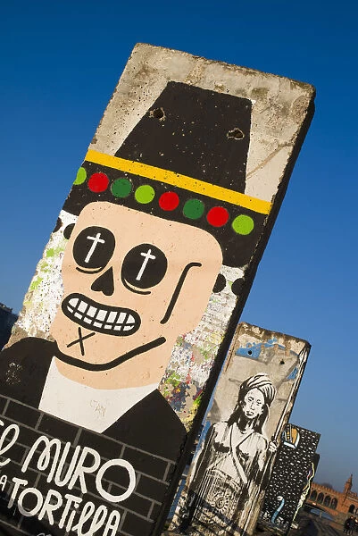 Germany, Berlin, Friendrichshain, art on old sections of the Berlin Wall along the