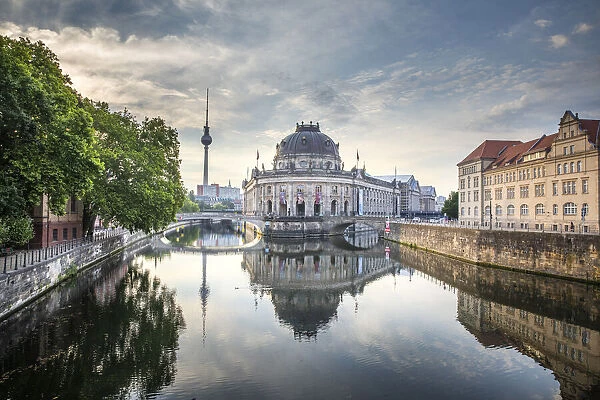 Germany, Berlin, Museum Island, Spree River, baroque style Bode museum and the tv tower