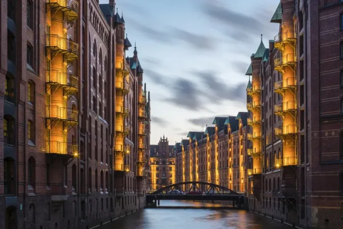 Framed Print : Germany, Hamburg, HafenCity. Historic warehouses on the Wandrahmsfleet canal in Framed Print : Germany, Hamburg, HafenCity. Historic warehouses on the Wandrahmsfleet canal in