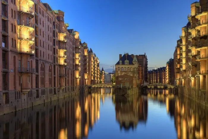 Framed Print : Germany, Hamburg, Warehouses and new apartments in the converted Speichrstadt district Framed Print : Germany, Hamburg, Warehouses and new apartments in the converted Speichrstadt district