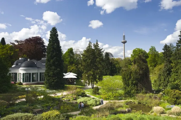 Framed Print : Germany, Hessen, Frankfurt-am-Main, Palmengarten, Palm Garden & Frankfurt TV tower