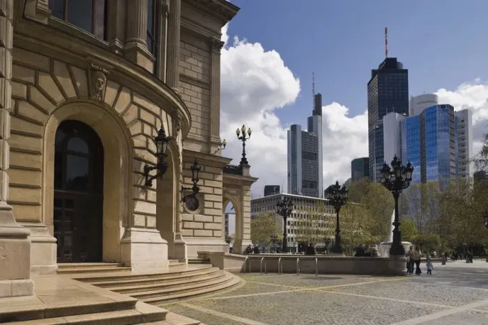 Framed Print : Germany, Hessen, Frankfurt-am-Main, Financial district & Frankfurt opera