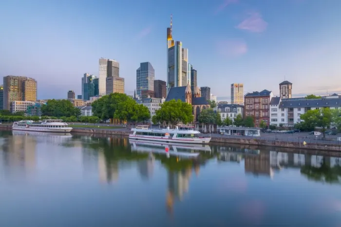 Framed Print : Germany, Hessen, Frankfurt Am Main, City Skyline across River Main Framed Print : Germany, Hessen, Frankfurt Am Main, City Skyline across River Main