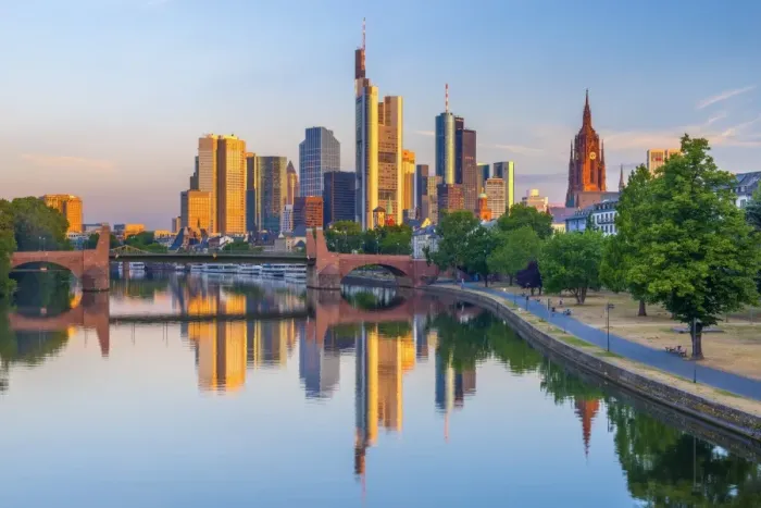 Framed Print : Germany, Hessen, Frankfurt Am Main, City Skyline across River Main Framed Print : Germany, Hessen, Frankfurt Am Main, City Skyline across River Main