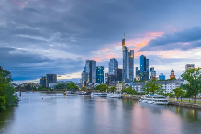 Framed Print : Germany, Hessen, Frankfurt Am Main, City Skyline across River Main Framed Print : Germany, Hessen, Frankfurt Am Main, City Skyline across River Main
