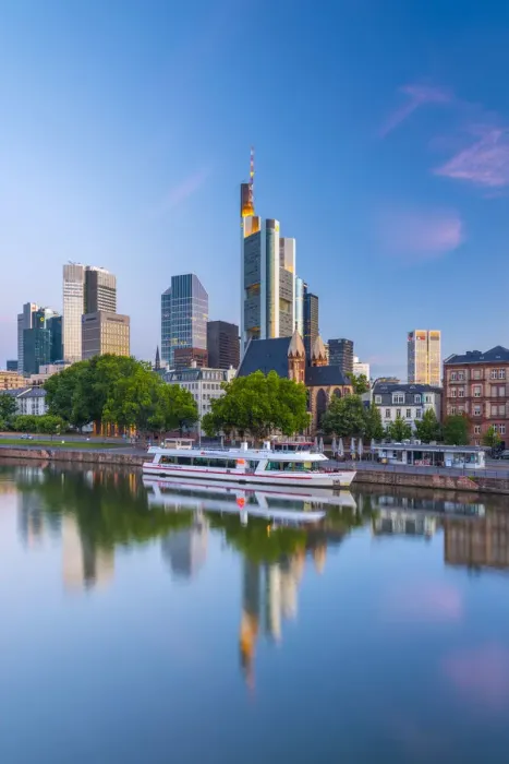 Framed Print : Germany, Hessen, Frankfurt Am Main, City Skyline across River Main Framed Print : Germany, Hessen, Frankfurt Am Main, City Skyline across River Main
