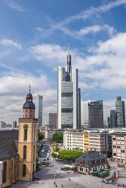 Germany, Hessen, Frankfurt Am Main, City skyline with St. Katherines church (St