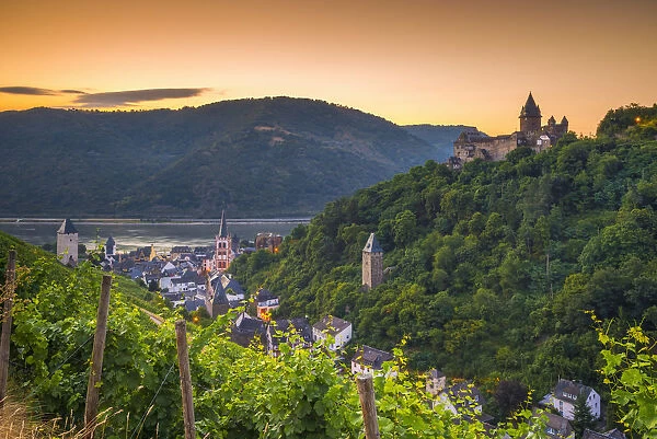 Germany, Rhineland Palatinate, Bacharach and Burg Stahleck (Stahleck Castle), River Rhine