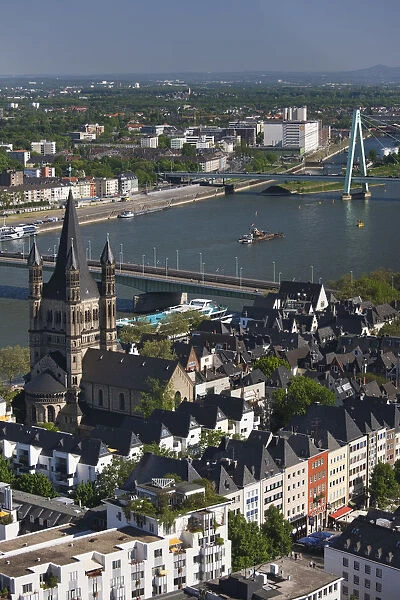 Germany, Rhineland-Westphalia, Cologne, Old town and Rhein River from Cologne Cathedral