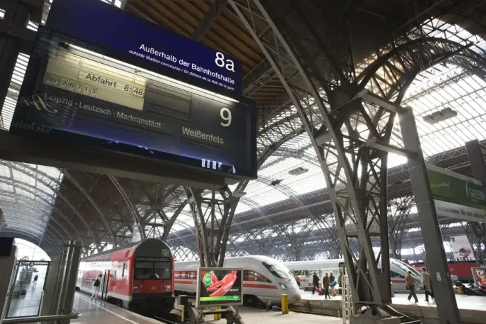 Framed Print : Germany, Saxony, Leipzig, Main Train Station, Train schedule