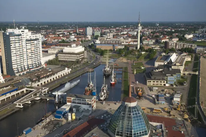 Framed Print : Germany, State of Bremen, Bremerhaven, view from Atlantic Sail City Building Framed Print : Germany, State of Bremen, Bremerhaven, view from Atlantic Sail City Building