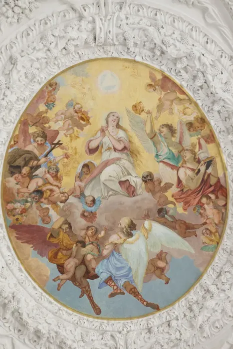 Framed Print : Germany, Upper Bavaria, Altotting, St. Madgalene Church, Detail of Ceiling Artwork Framed Print : Germany, Upper Bavaria, Altotting, St. Madgalene Church, Detail of Ceiling Artwork