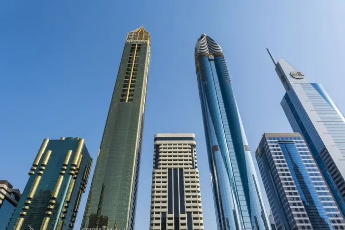 Framed Print : Gevora Hotel (worlds tallest hotel building), & Rose Rayhaan by Rotana