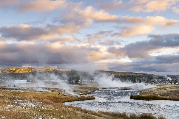 Geysers on the Firehole river, Midway Geyser Basin, Yellowstone National Park, Wyoming