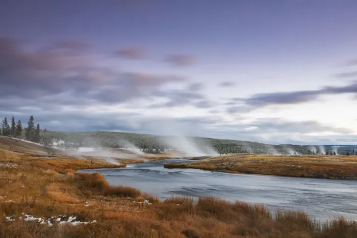 Framed Print : Geysers on the Firehole river, Midway Geyser Basin, Yellowstone National Park, Wyoming