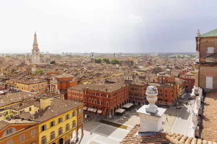 Framed Print : Ghirlandina tower from top of Military Academy Palace in Piazza Roma