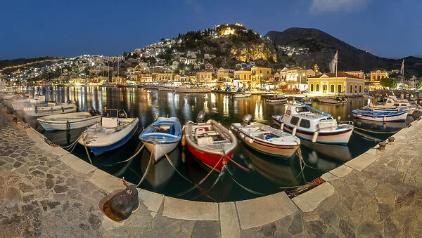 Gialos Harbour at Night, Symi Island, Dodecanese Islands, Greece