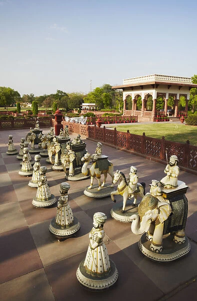 Giant chess board in gardens of Jai Mahal Palace Hotel, Jaipur, Rajasthan, India