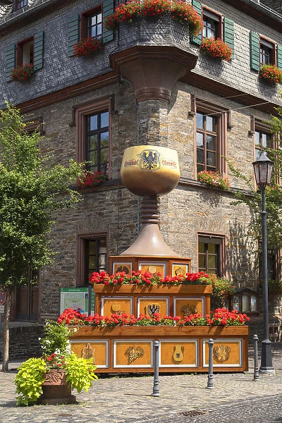 Giant wine glass outside town hall, Oberwesel, Rhineland-Palatinate, Germany