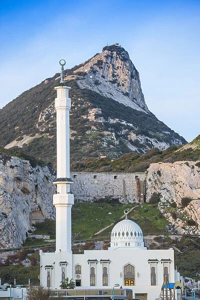 Gibraltar, Europa Point, Mosque of the Two custodians infront of the Rock of Gibraltar