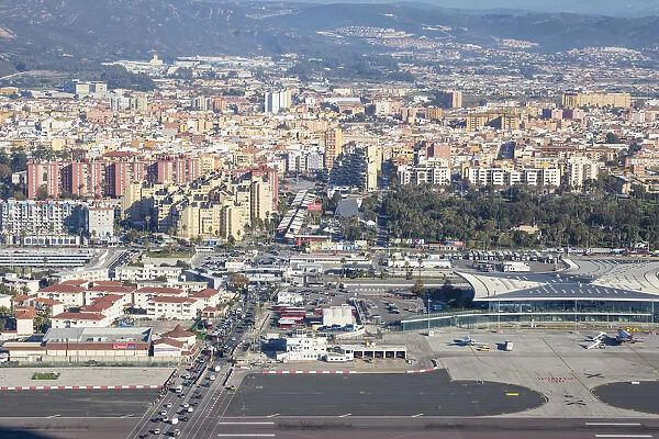 Gibraltar, View of Gibraltar airport and Gibraltar and Spain border