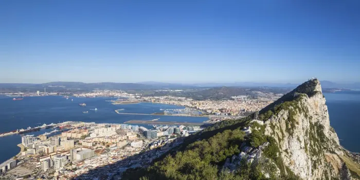 Framed Print : Gibraltar, View of Gibraltar rock, Gibraltar and in distance La Linea, Spain Framed Print : Gibraltar, View of Gibraltar rock, Gibraltar and in distance La Linea, Spain