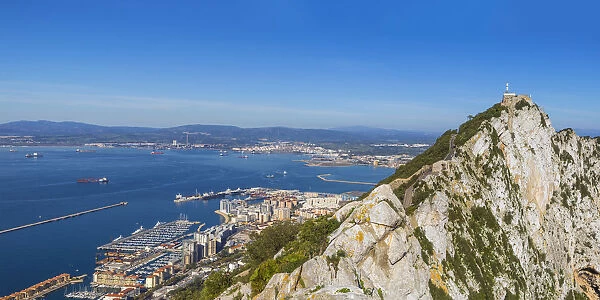 Gibraltar, View of Gibraltar rock, Gibraltar and in distance La Linea, Spain