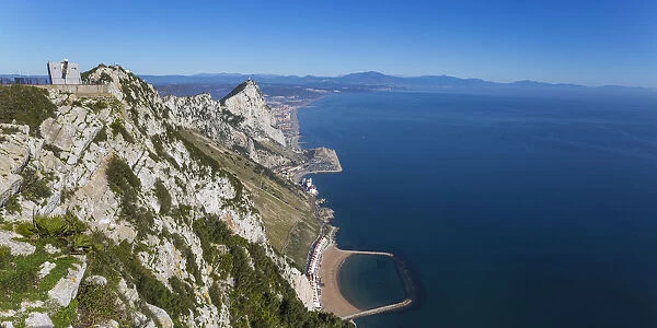 Gibraltar, View of Gibraltar rock, Sandy Bay, Caltalan Bay with Spanish beaches in