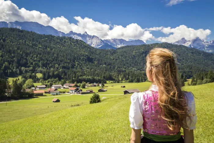 Framed Print : A girl in typical dress into the alpine landscape of GErold, Garmisch Partenkirchen Land Framed Print : A girl in typical dress into the alpine landscape of GErold, Garmisch Partenkirchen Land