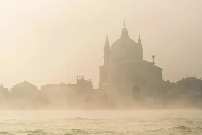 Framed Print : Giudecca Canal and Santissimo Redentore church in a foggy day, Venice, Veneto, Italy Framed Print : Giudecca Canal and Santissimo Redentore church in a foggy day, Venice, Veneto, Italy