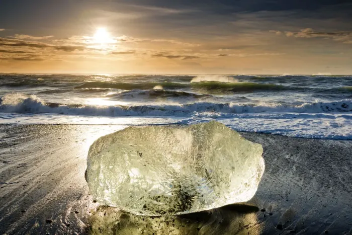 Framed Print : Glacial Iceberg at Sunrise, Jokulsarlon Beach, Iceland
