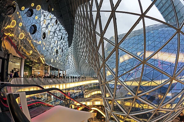 Glass and escalator at the MyZeil shopping mall, Frankfurt, Hesse, Germany