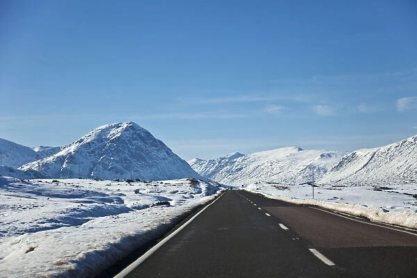 Glen Coe, Scotland. Snow covers the picturesque Glen Coe, with Buachaille Etive Mor