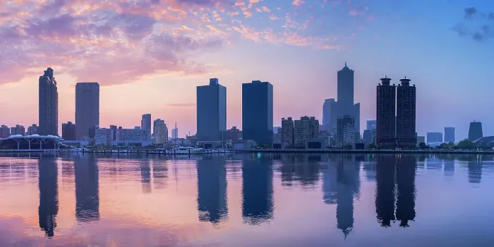 Framed Print : Glory Pier and skyscrapers at dawn, Kaohsiung, Taiwan Framed Print : Glory Pier and skyscrapers at dawn, Kaohsiung, Taiwan