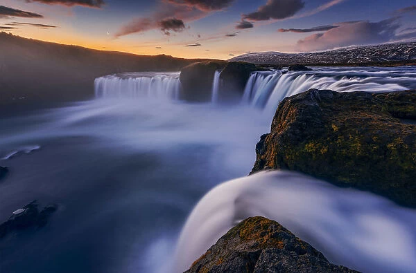 Godafoss at dawn in autumn, Nordurland, Iceland