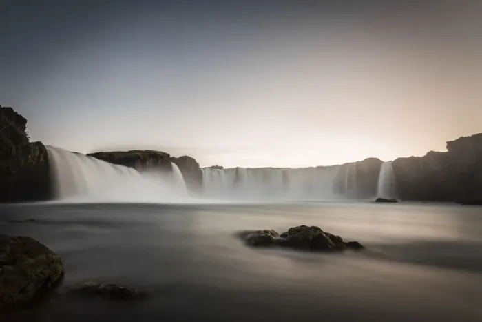 Framed Print : Godafoss, Myvatn, Iceland. the waterfall of the Gods at sunset, peaceful scene