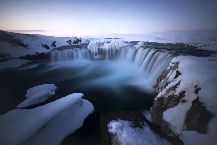 Framed Print : Godafoss waterfall during a cold sunrise in winter, Nordurland, Iceland Framed Print : Godafoss waterfall during a cold sunrise in winter, Nordurland, Iceland