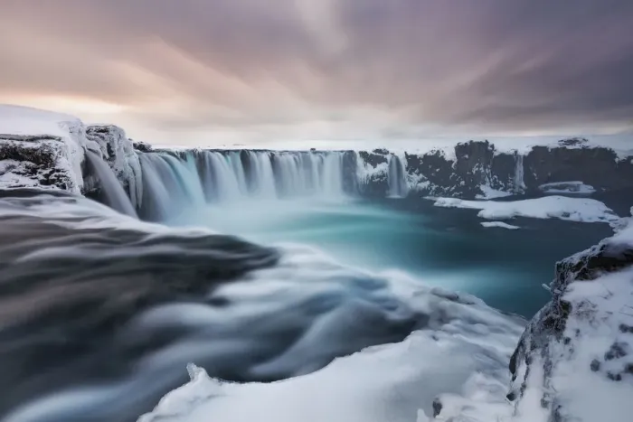 Framed Print : Godafoss waterfall at sunset during winter time, Akureiry, Iceland Framed Print : Godafoss waterfall at sunset during winter time, Akureiry, Iceland