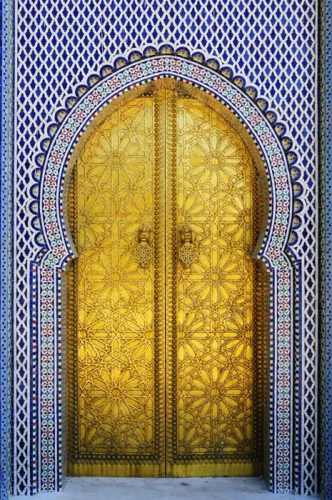 Framed Print : Gold and tile work of the royal palace door in Fes. Morocco Framed Print : Gold and tile work of the royal palace door in Fes. Morocco