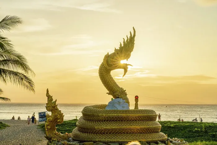 Framed Print : A golden dragon at sunset, Karon Beach, Phuket, Thailand