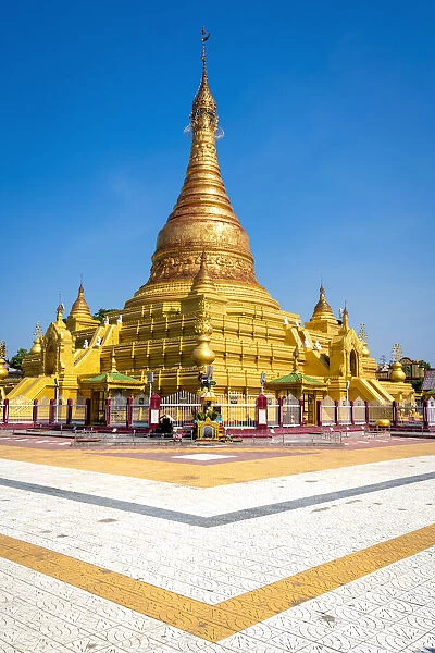Golden Eindawya Paya (AKA Ein Daw Yar Pagoda) against clear sky on sunny day, Mandalay