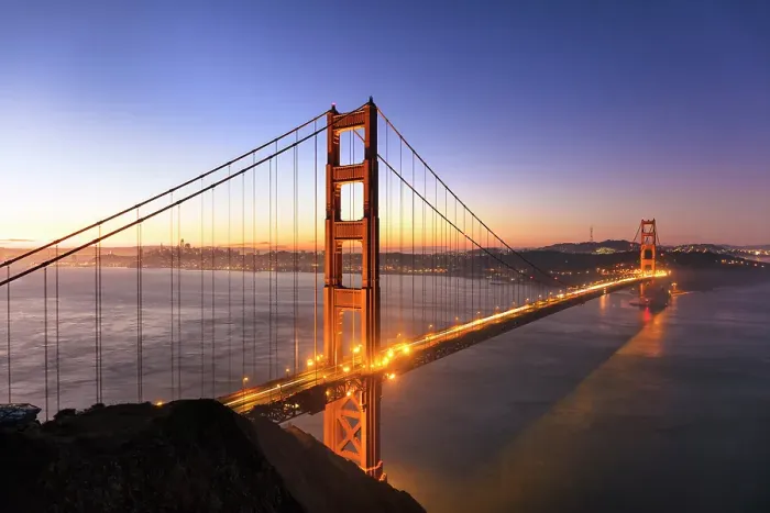 Framed Print : Golden Gate Bridge at dawn, from Battery Spencer, San Francisco, California, USA Framed Print : Golden Gate Bridge at dawn, from Battery Spencer, San Francisco, California, USA