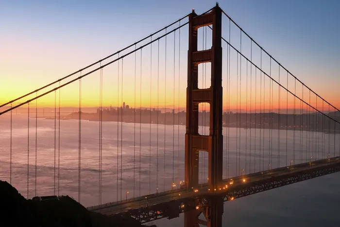 Framed Print : Golden Gate Bridge at dawn, from Battery Spencer, San Francisco, California, USA Framed Print : Golden Gate Bridge at dawn, from Battery Spencer, San Francisco, California, USA