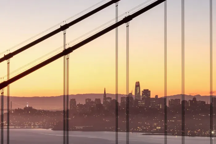 Framed Print : Golden Gate Bridge and fog at sunrise, from Battery Spencer, San Francisco, California, USA Framed Print : Golden Gate Bridge and fog at sunrise, from Battery Spencer, San Francisco, California, USA